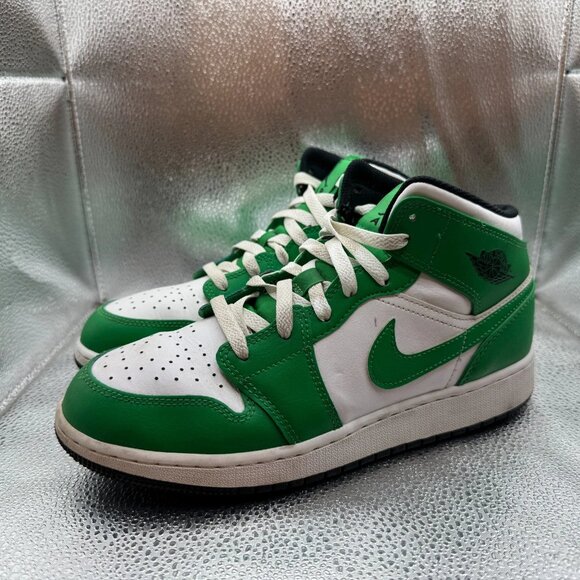 Size 6.5Y Jordan 1 Mid Kids Lucky Green White Mid Basketball Sneakers DQ8426-301 - Picture 5 of 10